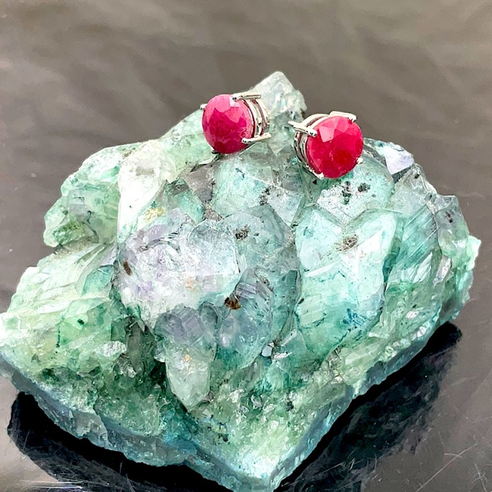 Sterling Silver Natural Ruby Gemstone Post Earrin… - image 2